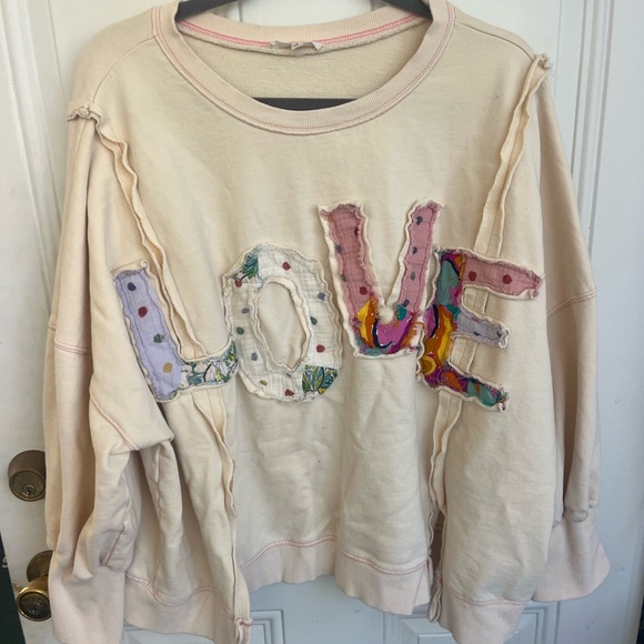 Easel Women’s Large LOVE Cream 100% Cotton Garment sweatshirt cute comfort - Picture 3 of 8